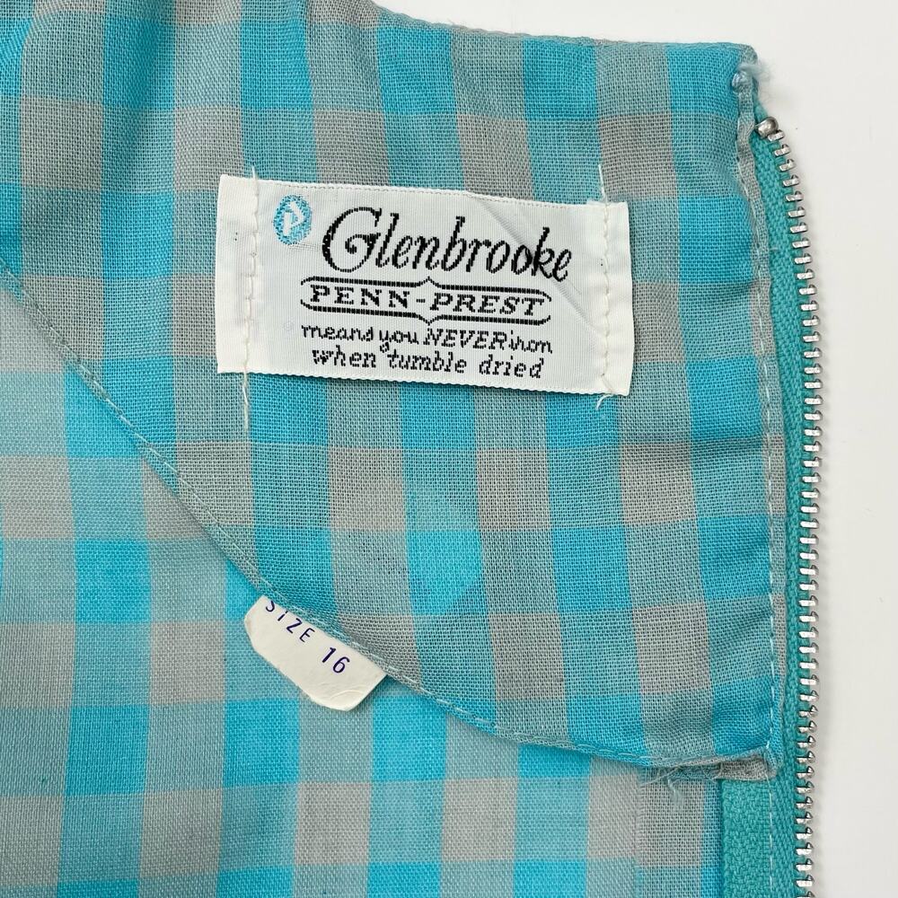 Vintage 1950's Glenbrooke Summer Blue Gingham Short Sleeve A-Line Dress MEDIUM - Picture 9 of 10